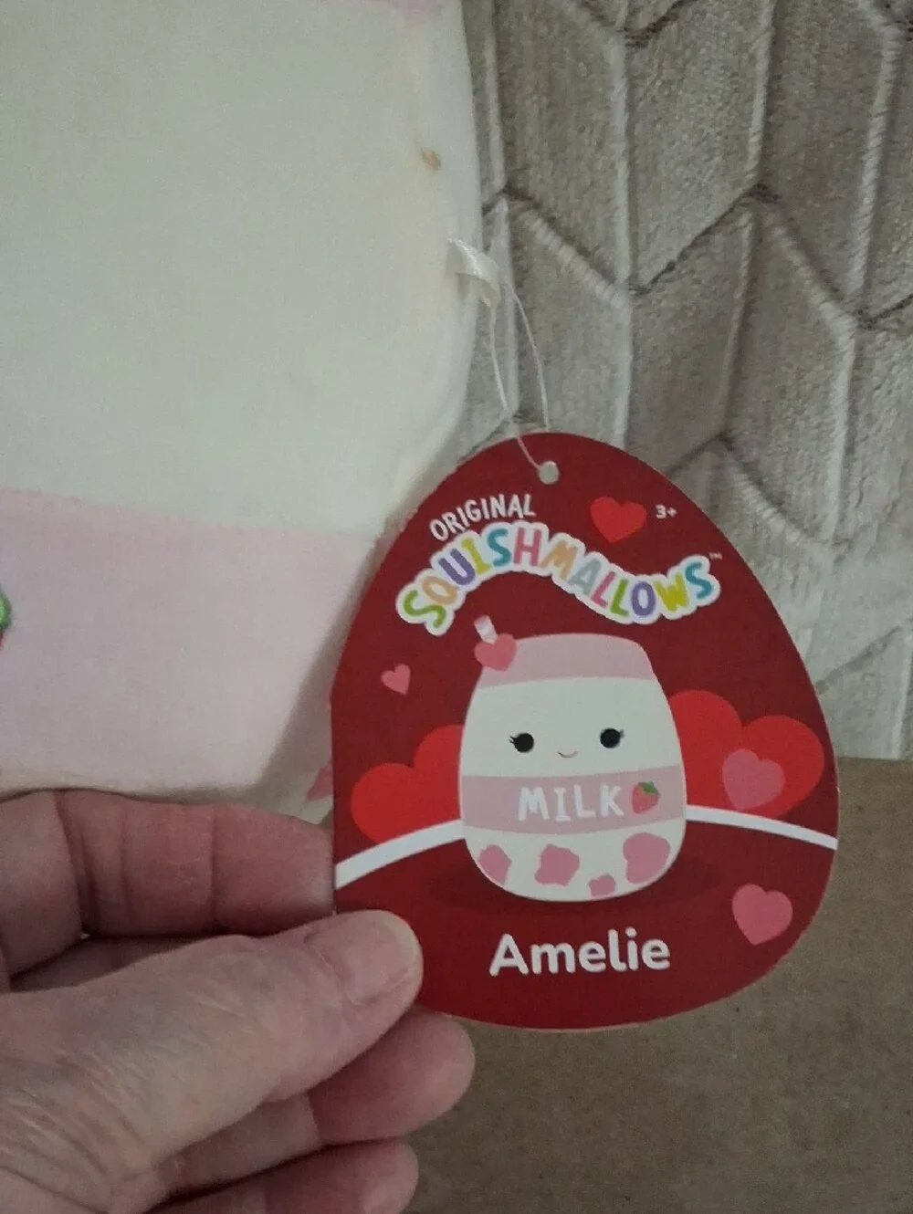 Squishmallow-Amelie The Pink Strawberry Milk.